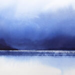 Meditation in Blue Nr 5, (2025) 40x50cm, indigo and koi blue ink, 300g aquarelle paper